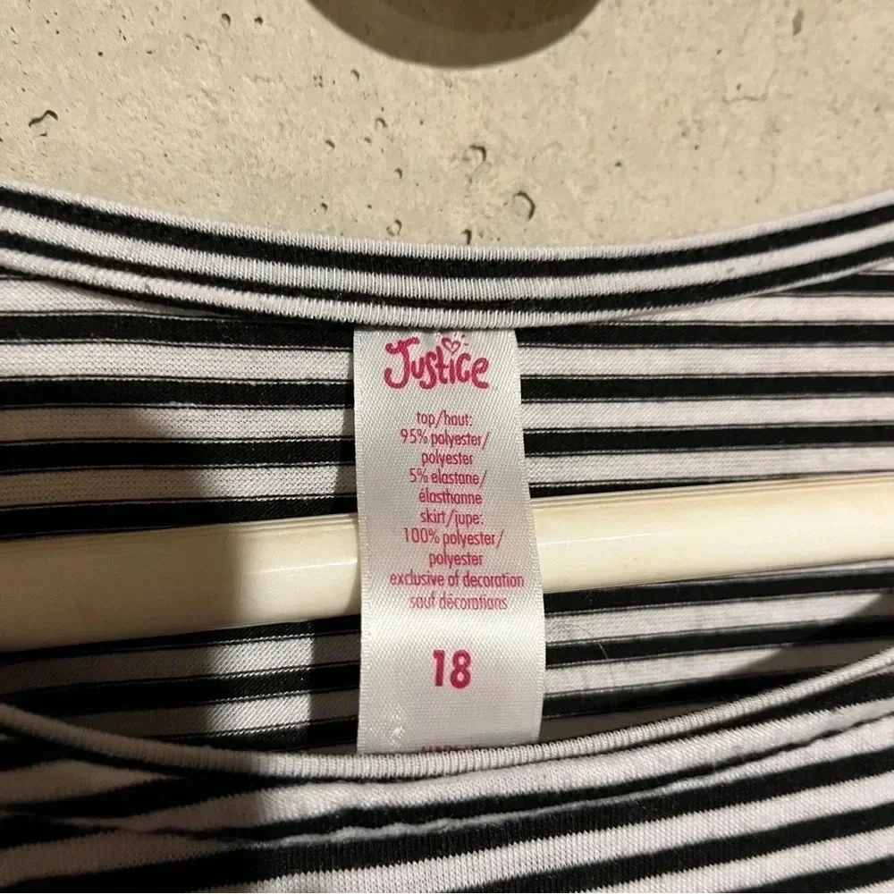 Justice Girls Dress Sz 18 Black White Stripes Tulle Gold Polka Dots Rocker Chic